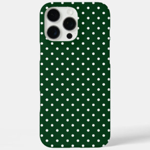 Funda iPhone 16 Pro Max Patrón de lunares verde oscuro y blanco