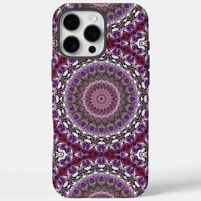 Funda iPhone 16 Pro Max Patrón de mandala caleidoscopio rosa amatista (Reverso)