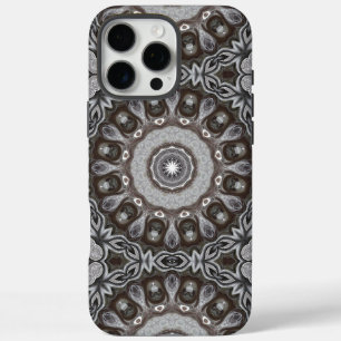 Funda iPhone 16 Pro Max Patrón de Mandala de Caleidoscopio Marrón y Platea