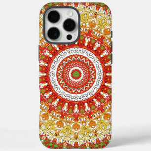 Funda iPhone 16 Pro Max Patrón de Mandala de Fiesta en Rojo, Amarillo y Ve