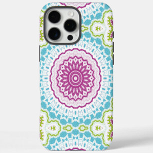 Funda iPhone 16 Pro Max Patrón de Mandala Magenta Azul y Verde