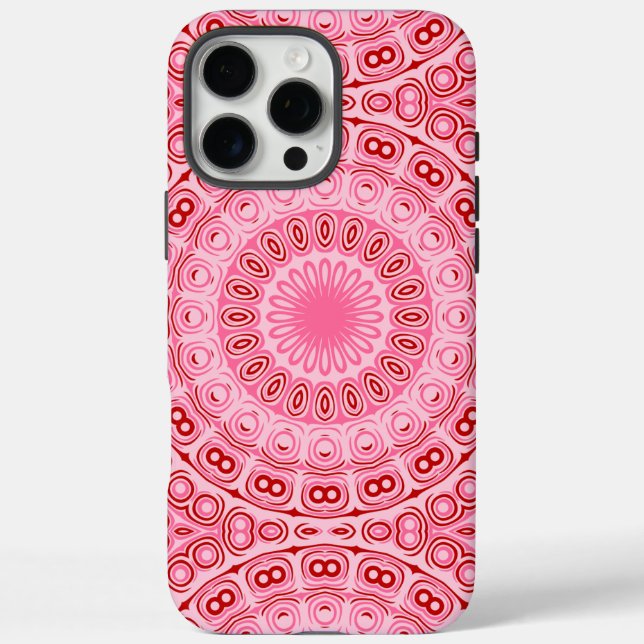 Funda iPhone 16 Pro Max Patrón de Mandala Rojo y Rosa (Reverso)