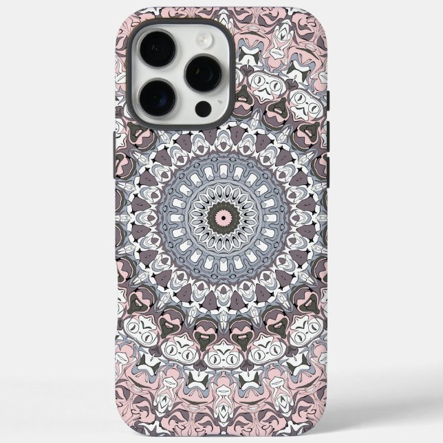 Funda iPhone 16 Pro Max Patrón de Mandala Rosa Gris y Blanco (Reverso)