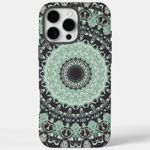 Funda iPhone 16 Pro Max Patrón de Mandala Verde Menta y Carbón