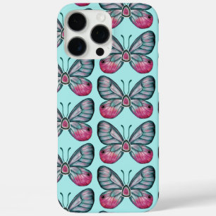 Funda iPhone 16 Pro Max Patrón de mariposa Verde azulada de enlucido de oc