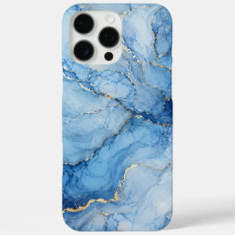 Funda iPhone 16 Pro Max Patrón de mármol azul con vetas doradas acuarela