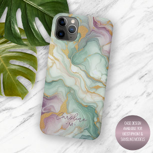 Funda iPhone 16 Pro Max Patrón de mármol personalizado púrpura rosa verde