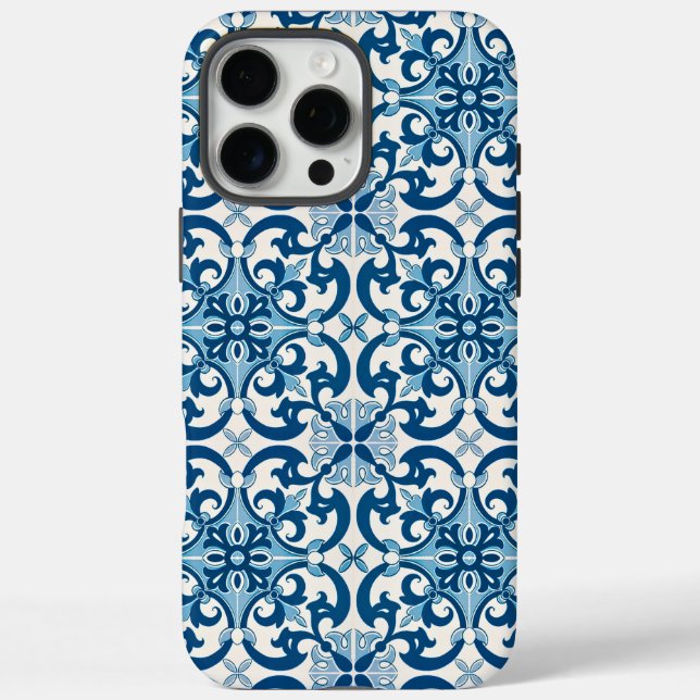 Funda iPhone 16 Pro Max Patrón de mosaico estilo Azulejo Fleur De Lis (Reverso)