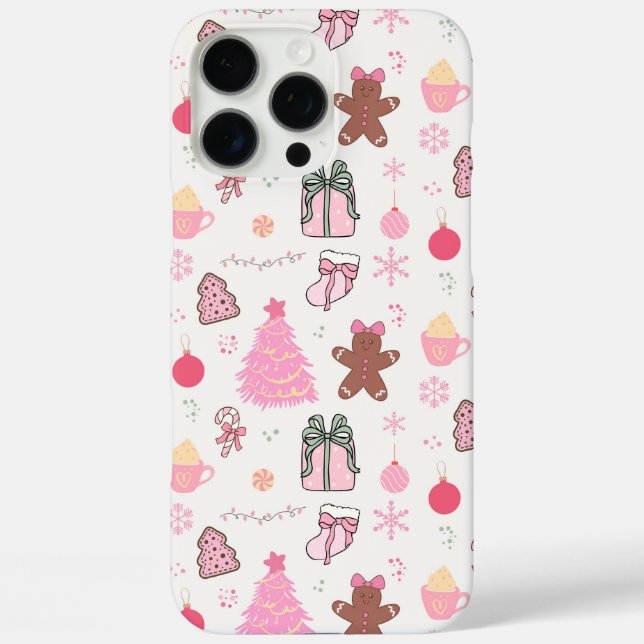 Funda iPhone 16 Pro Max Patrón de Navidades rosados (Reverso )