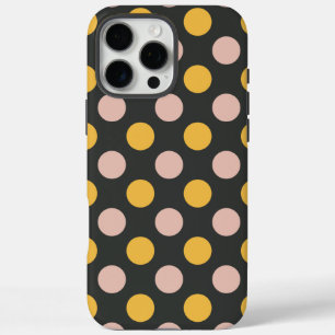 Funda iPhone 16 Pro Max Patrón de punto de polka amarillo y rosa mostaza