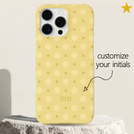 Funda iPhone 16 Pro Max Patrón de puntos amarillos pastel con iniciales pe