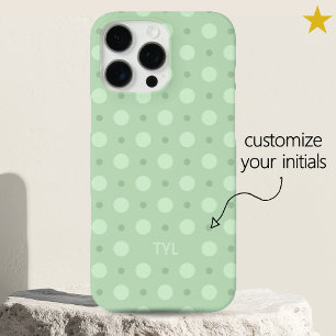 Funda iPhone 16 Pro Max Patrón de puntos azul verde pastel Nombre inicial 