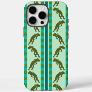Funda iPhone 16 Pro Max Patrón de Rana Verde Oliva con Rayas de Cuadros