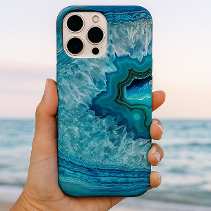 Funda iPhone 16 Pro Max Patrón de rock Geode Turquesa de Blue Aqua Verde a