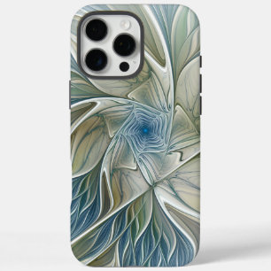 Funda iPhone 16 Pro Max Patrón de sueño floral abstracto azul caqui fracta