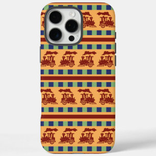 Funda iPhone 16 Pro Max Patrón de tren vintage con rayas y cuadros