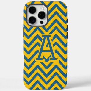 Funda iPhone 16 Pro Max Patrón de vintage coloreado del Chevron azul amari
