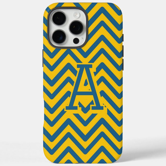 Funda iPhone 16 Pro Max Patrón de vintage coloreado del Chevron azul amari (Reverso)