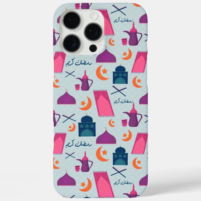 Funda iPhone 16 Pro Max Patrón feliz de Ramadán (Reverso )