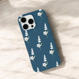 Funda iPhone 16 Pro Max Patrón floral azul de Moda retro morado y marina