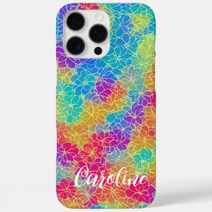 Funda iPhone 16 Pro Max Patrón floral de arcoíris vibrante y colorido nomb