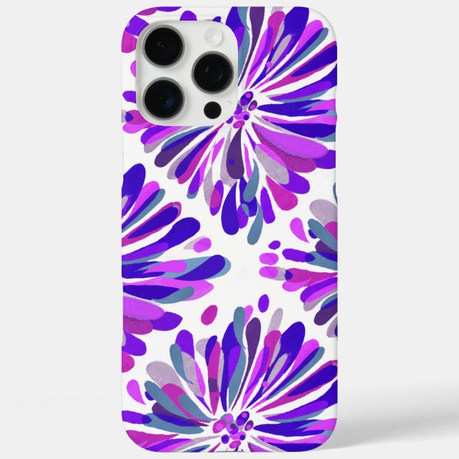 Funda iPhone 16 Pro Max Patrón floral de crisantemo morado y rosa (Reverso )