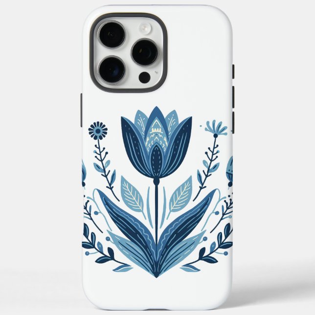 Funda iPhone 16 Pro Max Patrón floral folicular azul (Reverso)