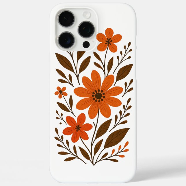 Funda iPhone 16 Pro Max Patrón floral Naranja retro (Reverso )