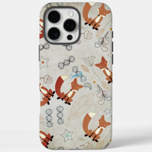 Funda iPhone 16 Pro Max Patrón Fox de animales de bosque de Chica de vinta