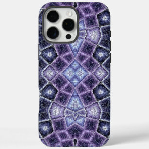 Funda iPhone 16 Pro Max Patrón geométrico caleidoscópico de púrpura y azul