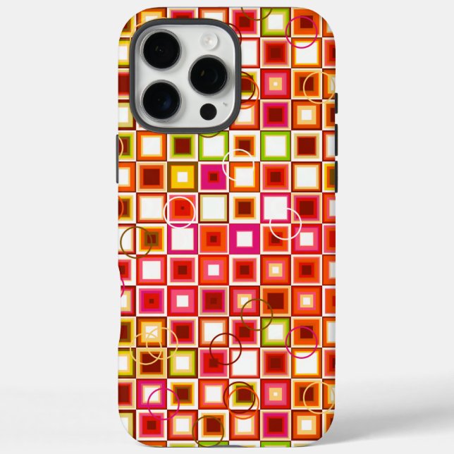 Funda iPhone 16 Pro Max Patrón Geométrico Cuadrado Retro Vibrante (Reverso)