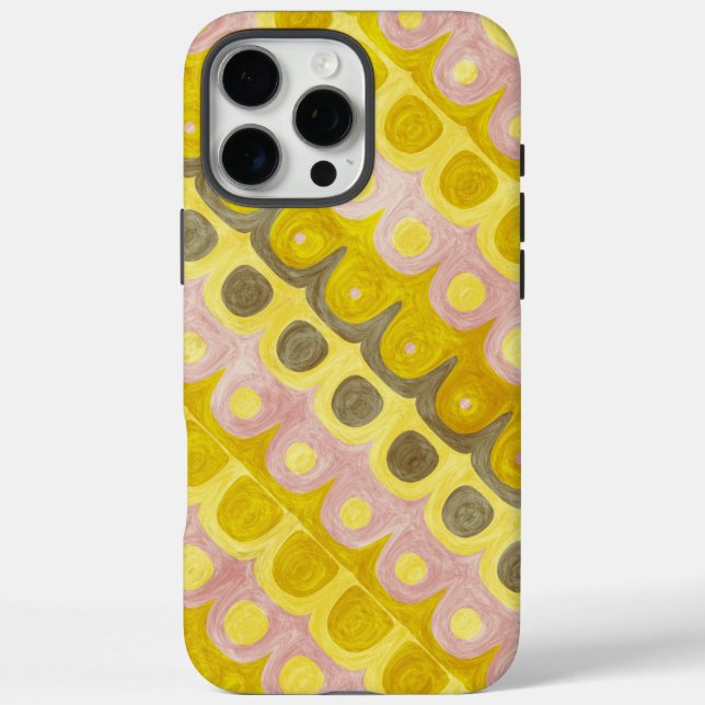 Funda iPhone 16 Pro Max Patrón geométrico retro en amarillo y rosa (Reverso)