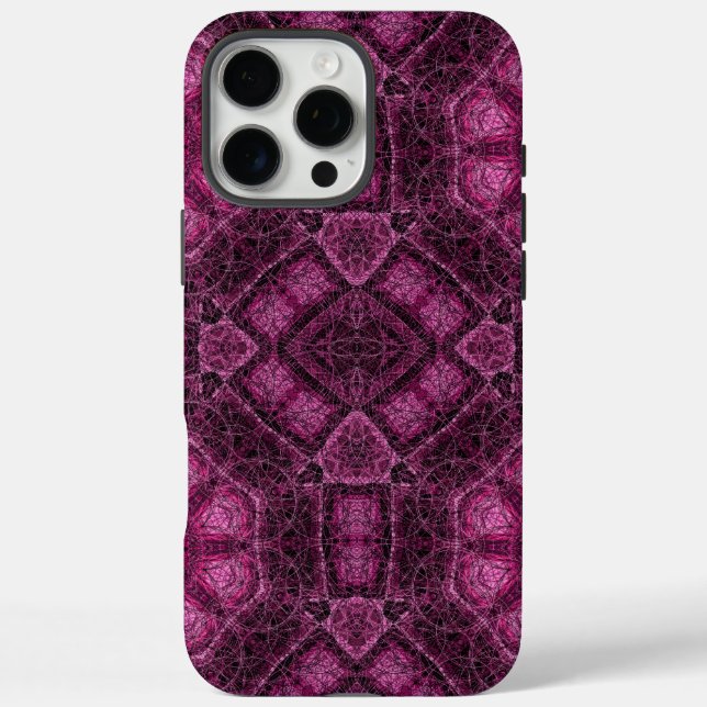 Funda iPhone 16 Pro Max Patrón Geométrico Rosa con Resplandor de Mandala F (Reverso)