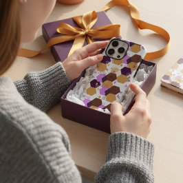 Funda iPhone 16 Pro Max Patrón geométrico simple artístico púrpura y dorad