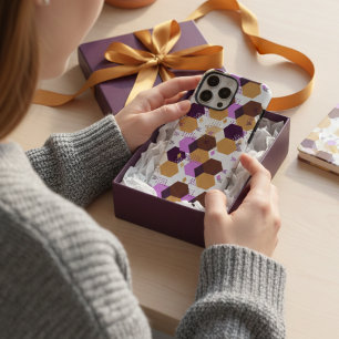 Funda iPhone 16 Pro Max Patrón geométrico simple artístico púrpura y dorad