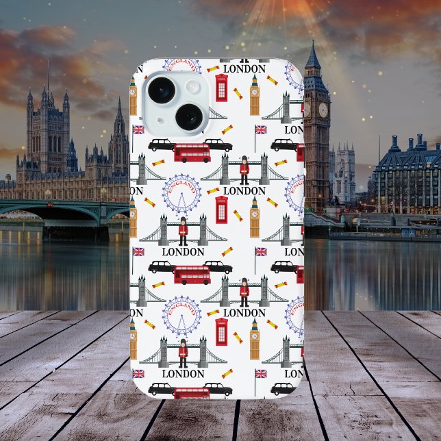 Funda iPhone 16 Pro Max Patrón inglés de la Guardia de Reinas de Londres (London England Queens Guard English Pattern Printed Phone Case)