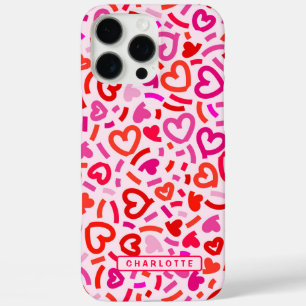 Funda iPhone 16 Pro Max Patrón moderno rojo rosa morado romántico amor cor