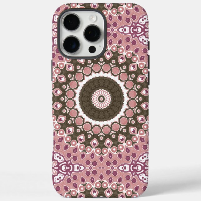Funda iPhone 16 Pro Max Patrón Rosa y Mocha Mandala Geometría floral (Reverso)