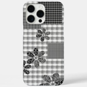 Funda iPhone 16 Pro Max Patrón rústico de remiendo retro en blanco y negro