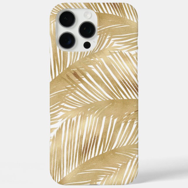 Funda iPhone 16 Pro Max Patrón tropical moderno de hojas de palma doradas (Reverso )