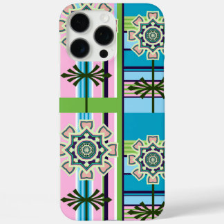 Funda iPhone 16 Pro Max Patrones geométricos retro y flores de fantasía