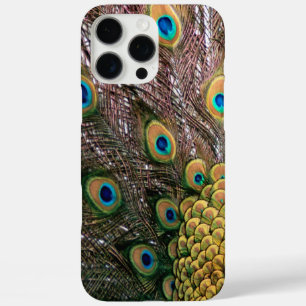 Funda iPhone 16 Pro Max Peacock Feathers Emerald Green y Gold
