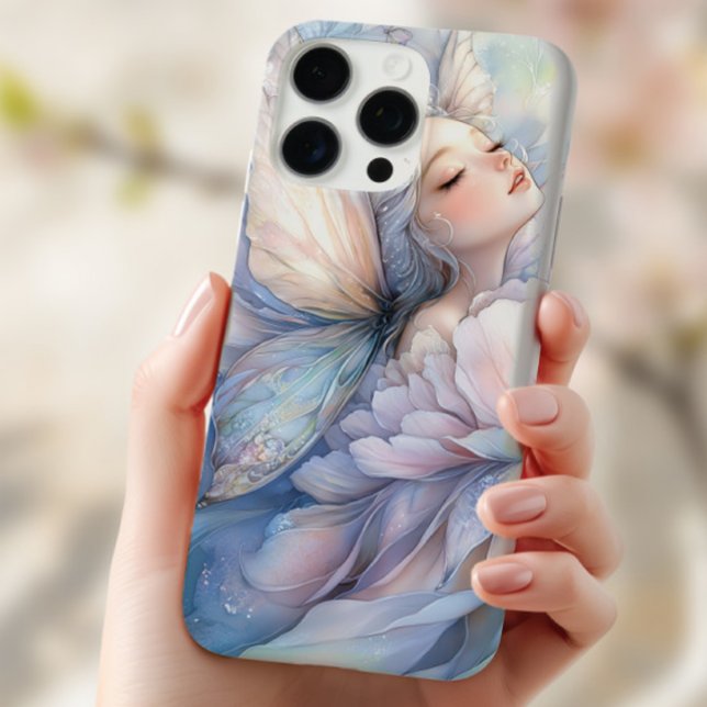 Funda iPhone 16 Pro Max Peonía Del Amanecer (the Iphone 16 pro with the image of Peony of the Dawn shown in the hand of a young woman)