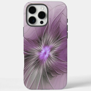 Funda iPhone 16 Pro Max Pequeña belleza arte floral fractal moderno gris m