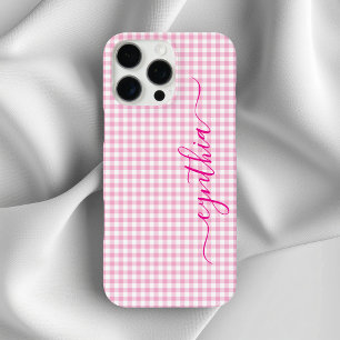 Funda iPhone 16 Pro Max Pequeña firma de Gingham rosa pálido