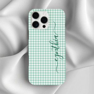 Funda iPhone 16 Pro Max Pequeña luz Verde azulada Gingham Signature