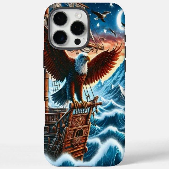 Funda iPhone 16 Pro Max Perca de águila en un mar estrellado (Reverso)