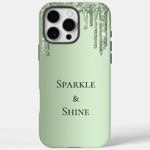 Funda iPhone 16 Pro Max Perforaciones de Purpurina de espuma verde sage