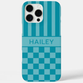 Funda iPhone 16 Pro Max Personalizado a cuadros y rayas verde azulado