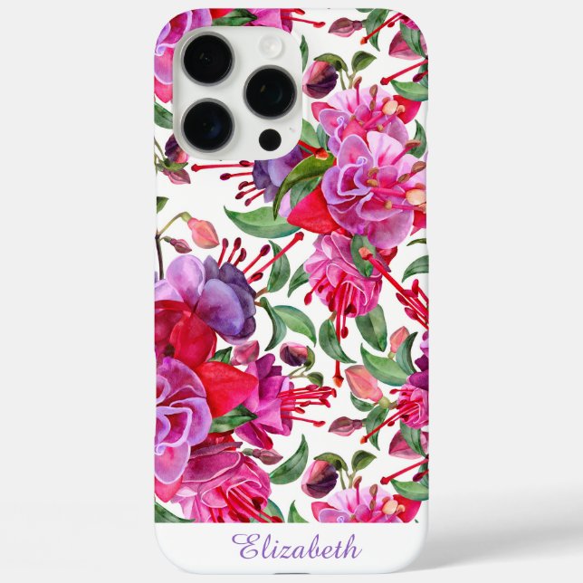 Funda iPhone 16 Pro Max Personalizado acuarela Fuchsia Blooms (Reverso )